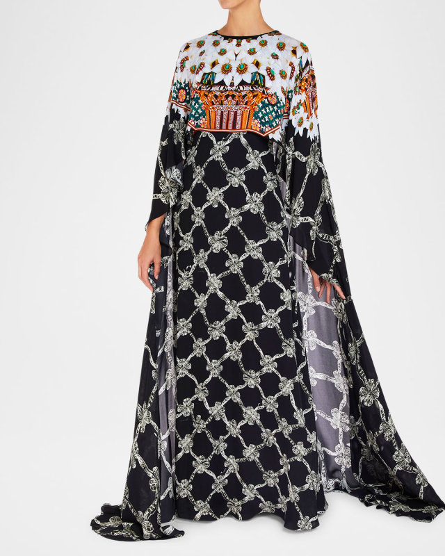 Thali Caramolengo Plexus-Print Cape Gown